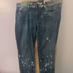 Women's Blue Denim Distressed White Paint Splatter Skinny Jeans